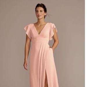 Davids Bridal Flutter sleeve chiffon V Neck Bridesmaid Dress